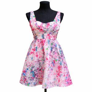 Modcloth  Minuet 100% Silk Abstract Print Dress S Colorful Wedding Guest Luxe
